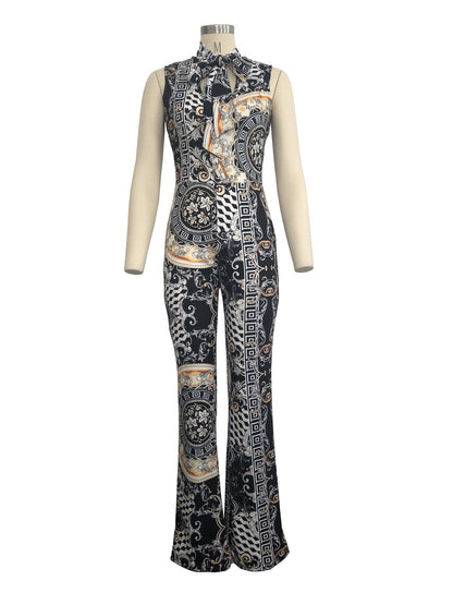 Women Ethnic Style Square Neck Sleeveless Jumpsuits