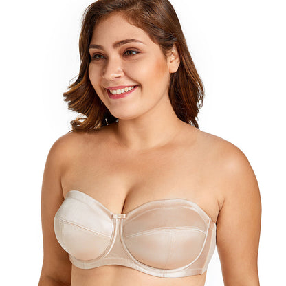Plus-Size Strapless Bra – Sexy Glossy Half Cup Design with Non-Slip Siamese Fit