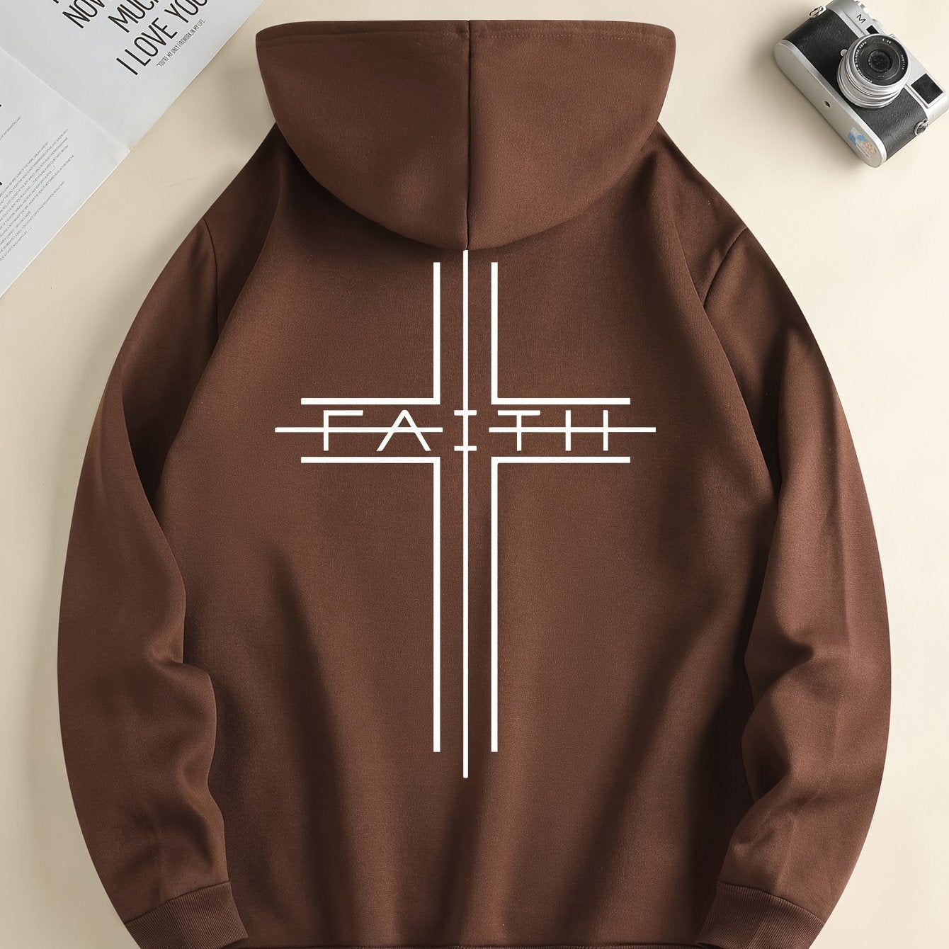 FAITH Print Men's Hoodie – Casual Drawstring Kangaroo Pocket Sweatshirt for Fall/Winter