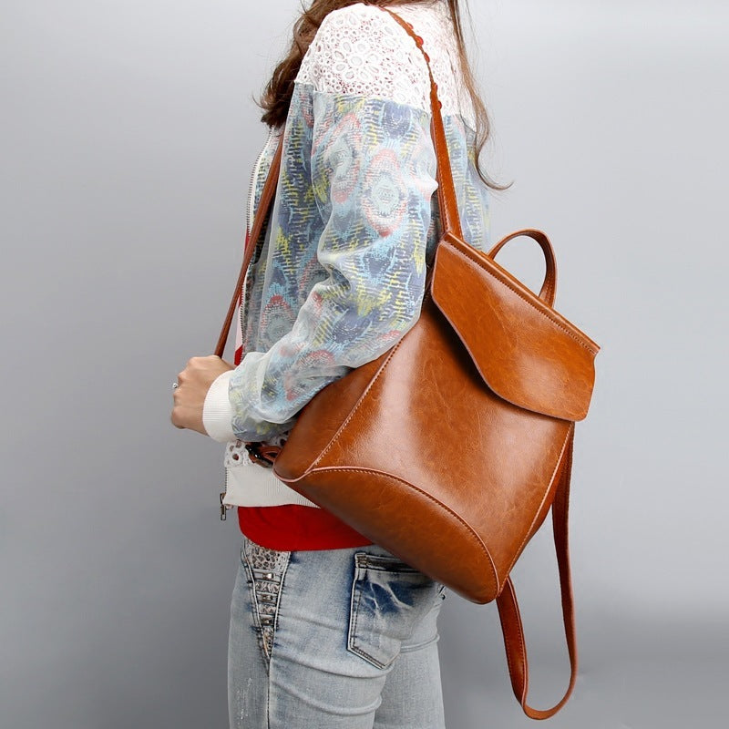 Korean Fashion Leather Shoulder Backpack Two-Layer Cowhide 2025 Trend
