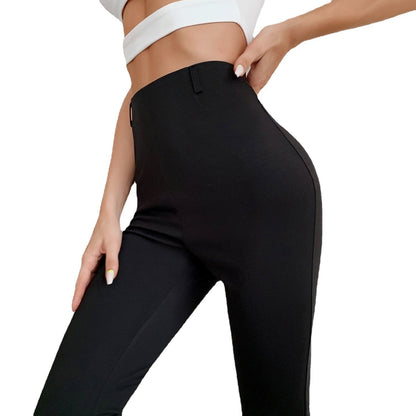 Womens Front Slit Office Lady Style High Waisted Pants