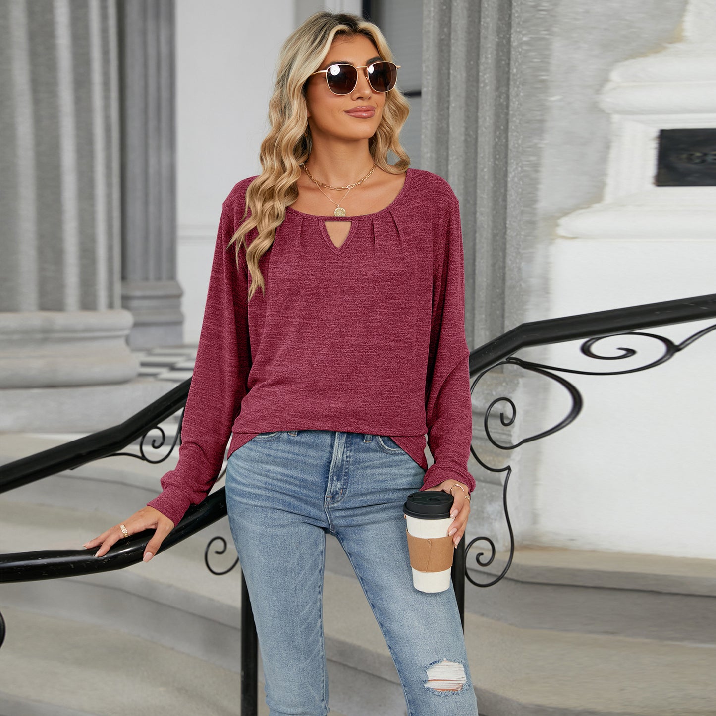 Solid Loose Long Sleeve T-Shirt for Women – Casual Everyday Outfit