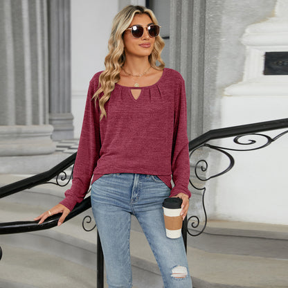 Solid Loose Long Sleeve T-Shirt for Women – Casual Everyday Outfit