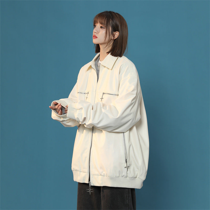 Women Turn Down Collar Gradient Leather Jackets