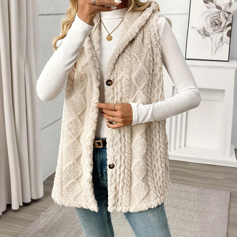 2025 Womens Long Winter Quilted Hooded Vest Sleeveless Down Cotton Jacket With Pockets Warm Outdoor Coat S 5XL