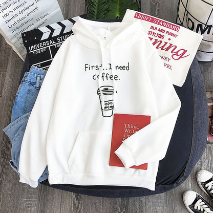 All-Match "First I Need Coffee" Fleece Hoodie