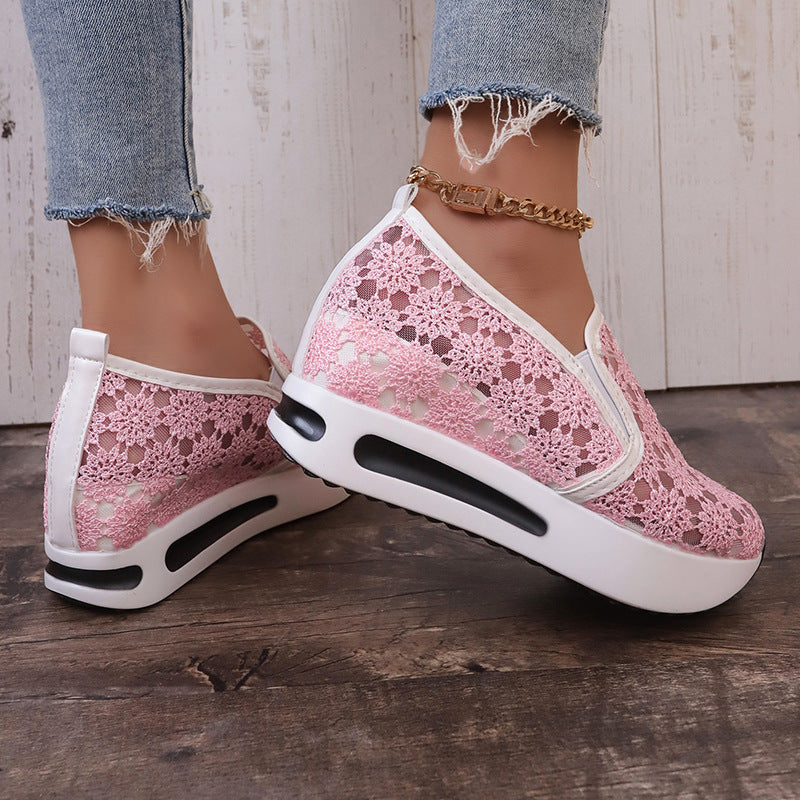 Lace Mesh Flats for Women | Elegant Satin Casual Shoes