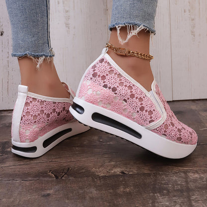 Lace Mesh Flats for Women | Elegant Satin Casual Shoes