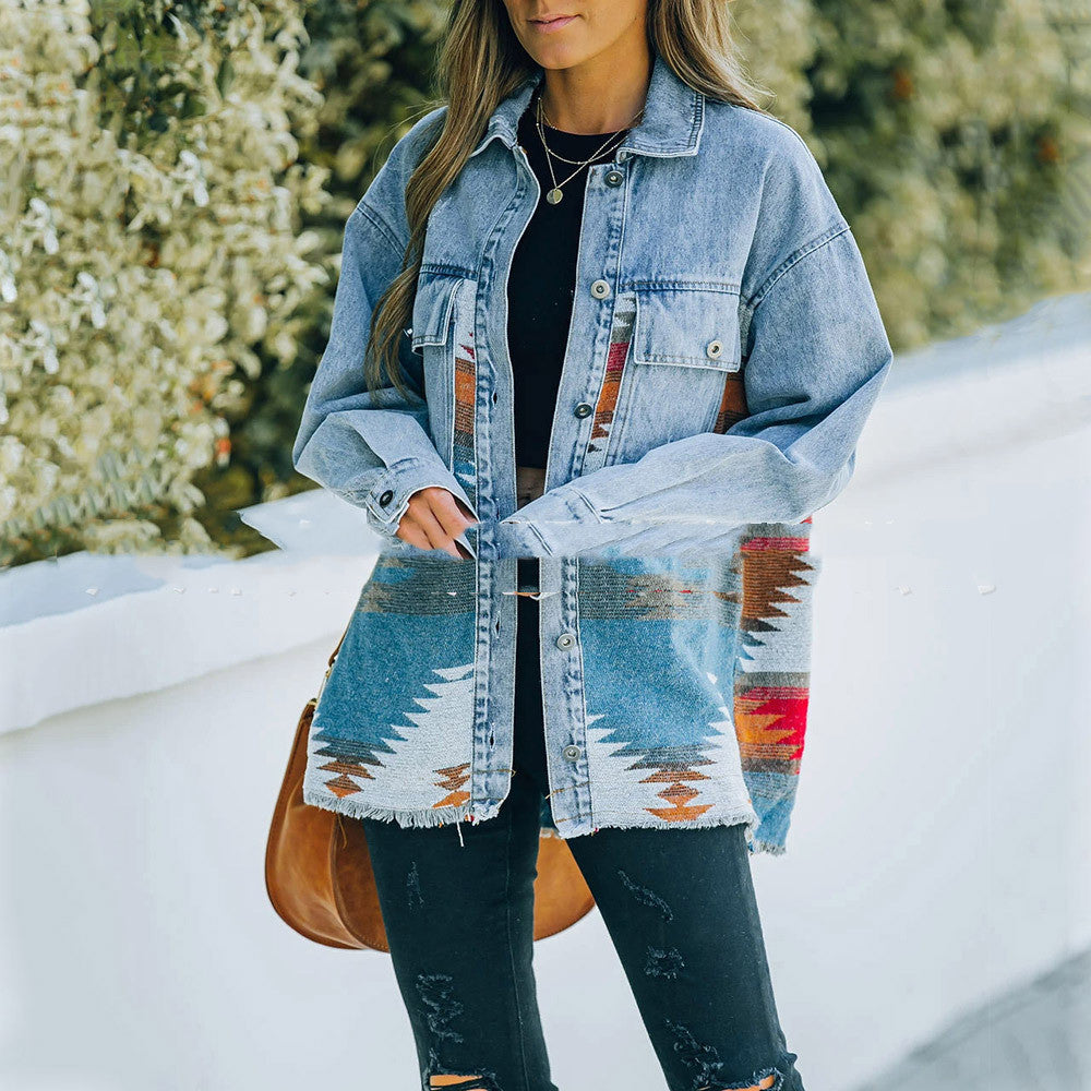 Chic Denim Lapel Collar Short Spring Jacket For Women