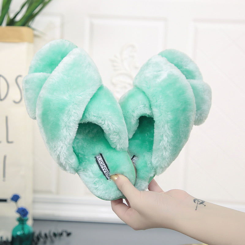 Open Toe Cross Band Linen Soled Indoor Slippers For Winter