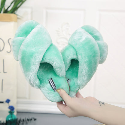 Open Toe Cross Band Linen Soled Indoor Slippers For Winter