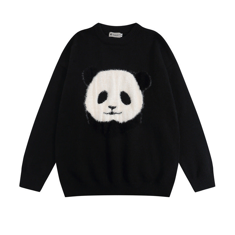 Jacquard Panda Print Cotton Sweater – Cozy & Cute Pullover