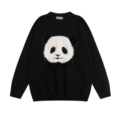Jacquard Panda Print Cotton Sweater – Cozy & Cute Pullover