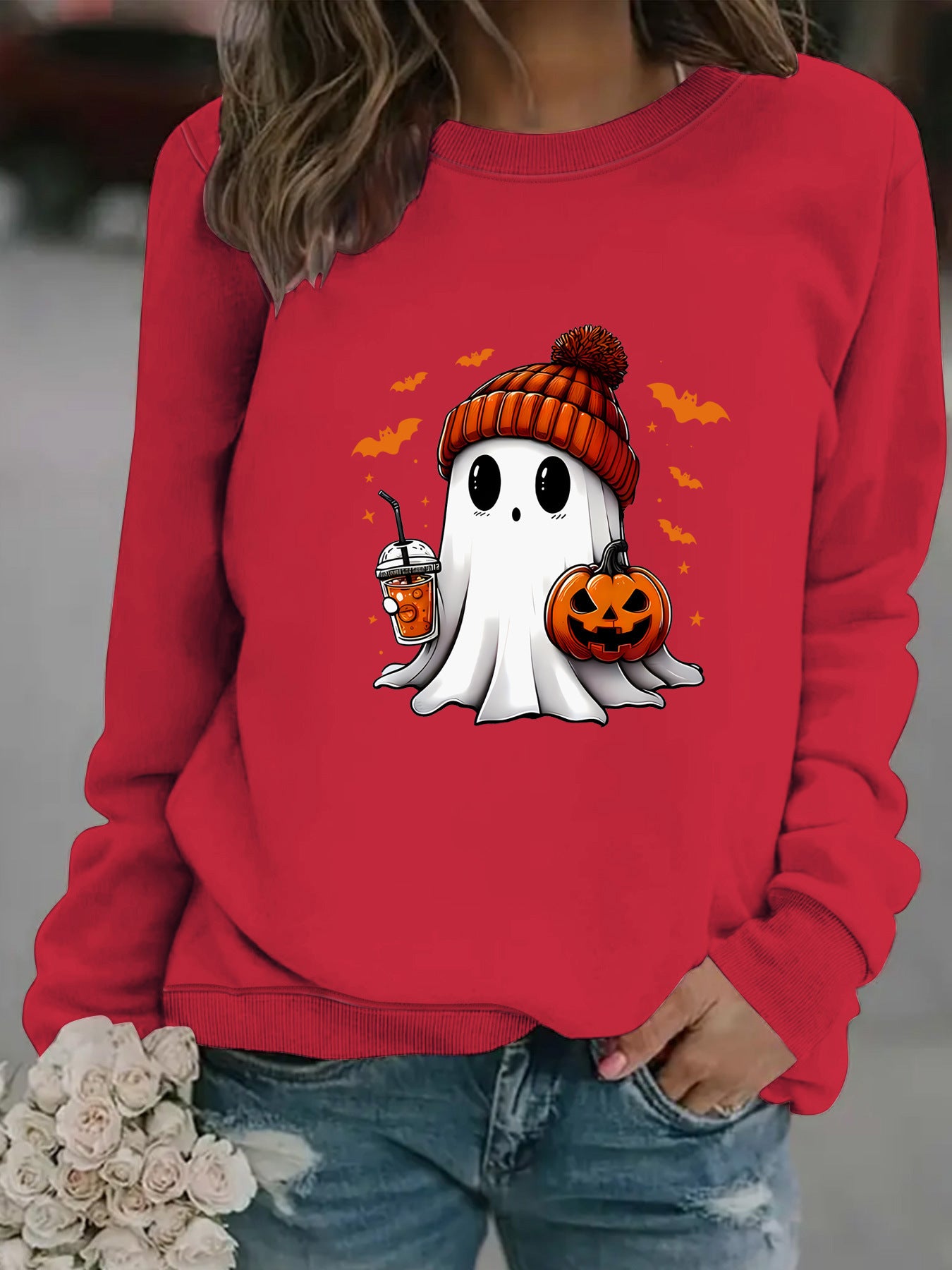 Women’s Snowman Ghost Crewneck Sweater – Holiday Graphic Pullover