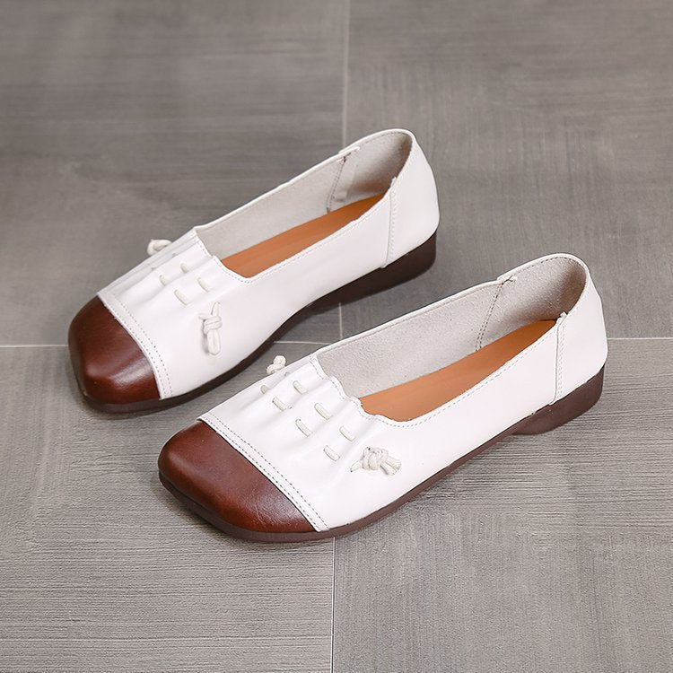 Womens Flat Sole Simple Genuine Leather Casual Shoes