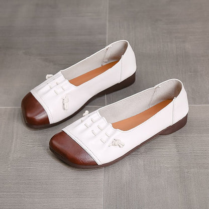 Womens Flat Sole Simple Genuine Leather Casual Shoes