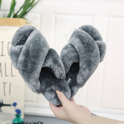 Open Toe Cross Band Linen Soled Indoor Slippers For Winter