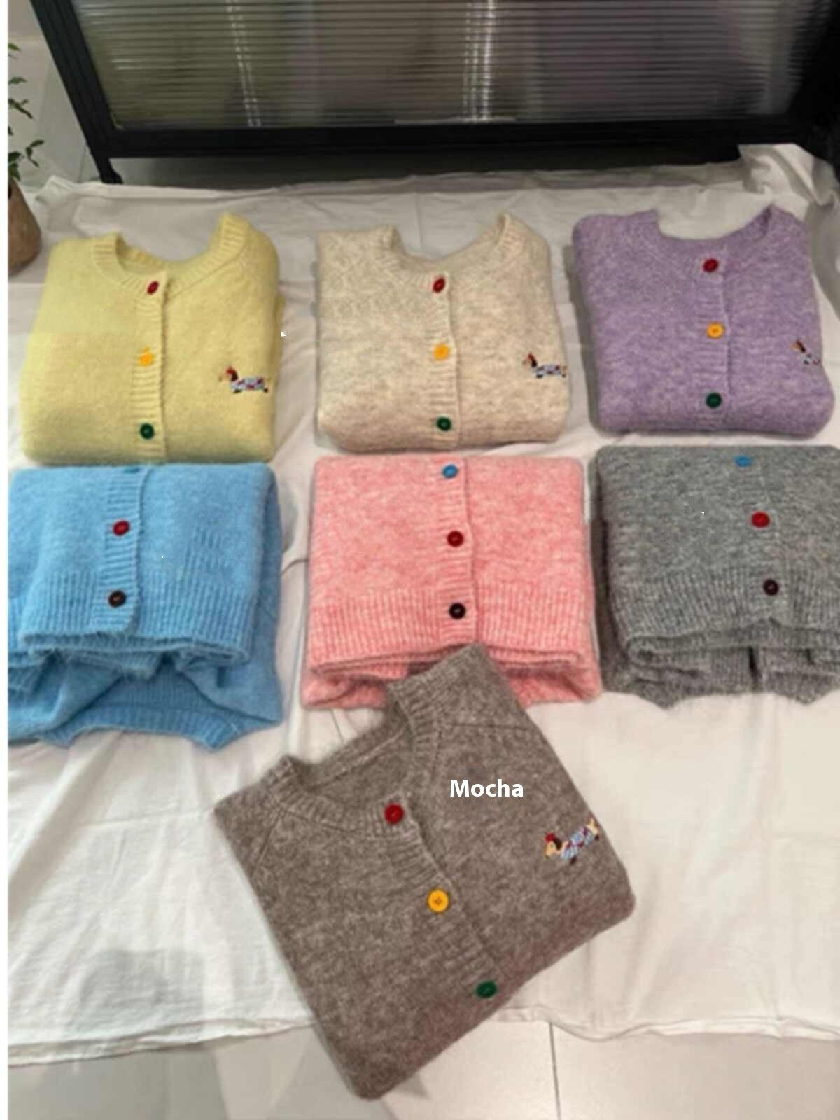 Whimsical Charm: Embroidered Knitted Cardigan Sweater