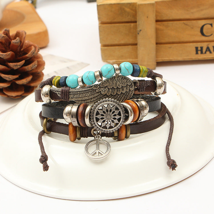 Handmade Ethnic-Style Leather Bracelet – Unisex Adjustable Bracelet for Everyday Wear