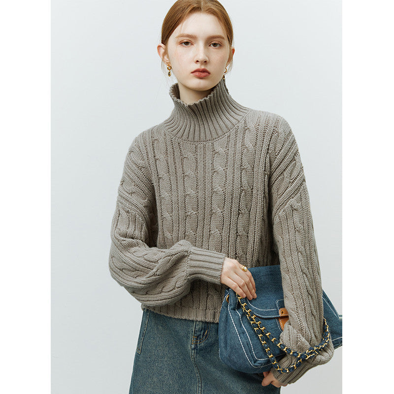 Fried Dough Twist Cable Knit High Turtleneck Sweaters – Elegant Winter Essential