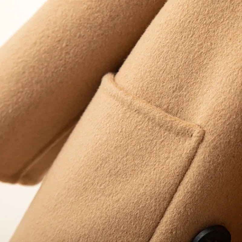 Women’s Wool Blend Long Trench Coat – Double-Breasted Fall Outerwear