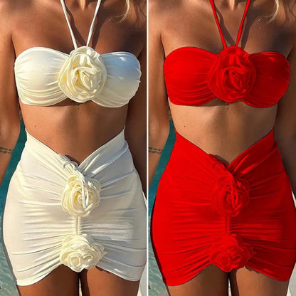 Rose Flower Brazilian Strapless Bikini Set