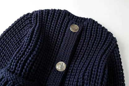 Modern Heritage: Chic PU-Collar Loose Knit Cardigan