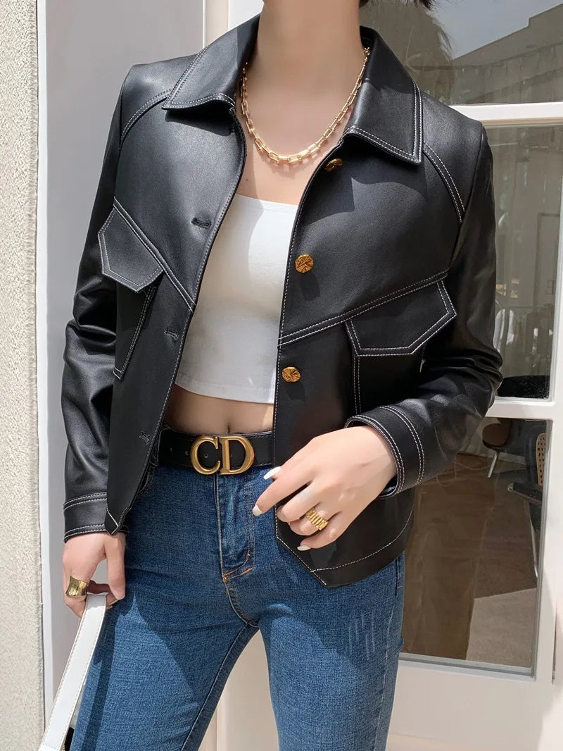 Women’s PU Leather Short Coat – Stylish Motorcycle Bomber Jackets & Streetwear Coats for Spring 2025