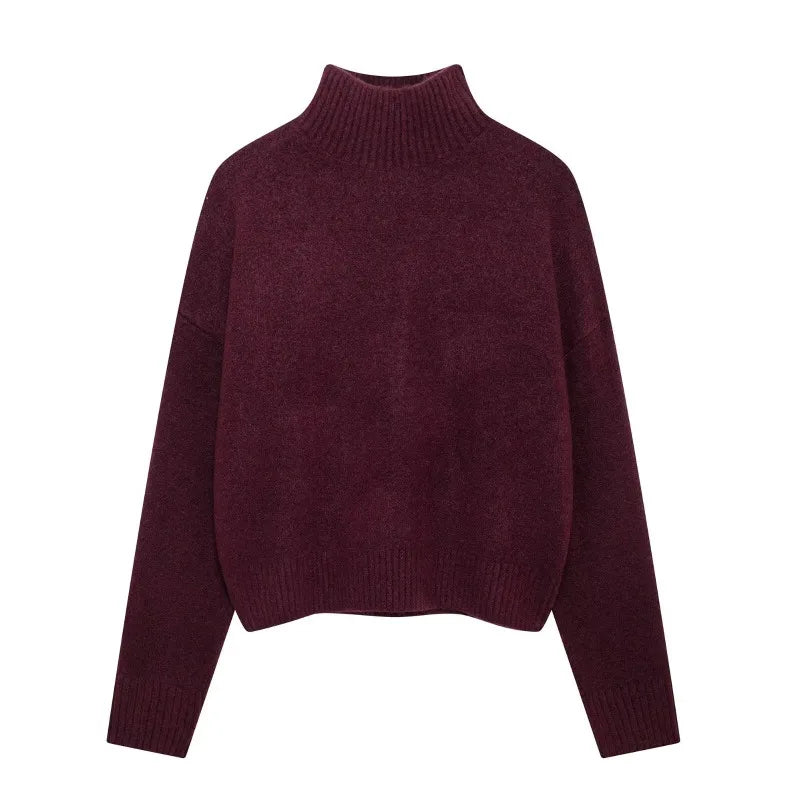 2025 Womens Thick Knitted Sweater Loose Fit Idle Style Pullover Half Polo Turtleneck Versatile Winter Top