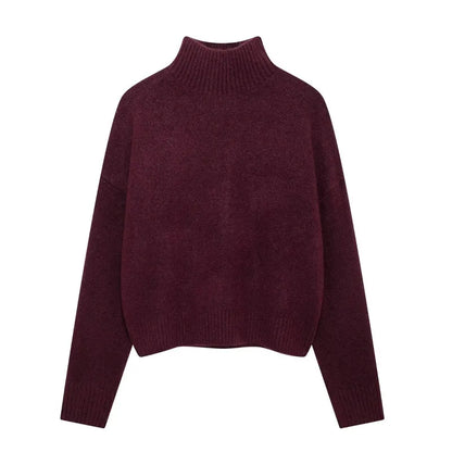 2025 Womens Thick Knitted Sweater Loose Fit Idle Style Pullover Half Polo Turtleneck Versatile Winter Top