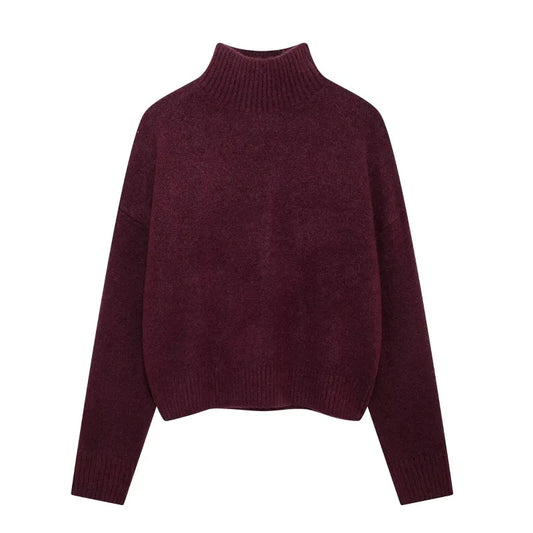 2025 Womens Thick Knitted Sweater Loose Fit Idle Style Pullover Half Polo Turtleneck Versatile Winter Top