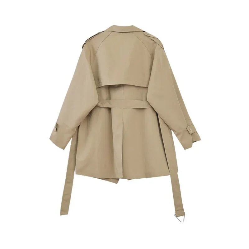 Elegant Office Fashion Lapel Collar Windbreaker Trench Coats with Sashes