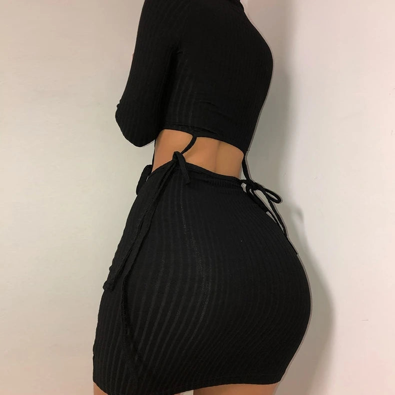 Sleek Silhouette: Long-Sleeve Crop Top & Pencil-Skirt Set