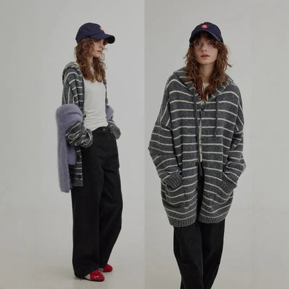 Vibrant Utility: Green Striped Winter Cardigan
