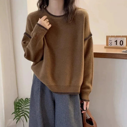 High-Quality Wool Sweater for Women – O-Neck Fashion Knit Pullover, Soft & Loose Casual Warm Top, Autumn/Winter Knitwear