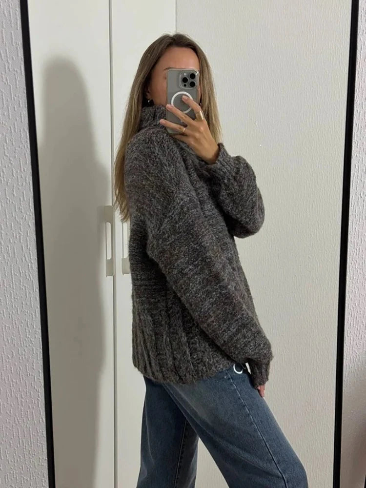 Thick Wool Turtleneck Sweater – Fluffy Loose Winter Knit Pullover