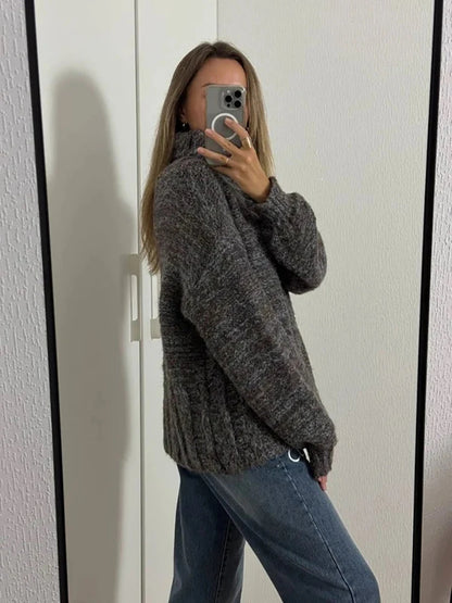 Thick Wool Turtleneck Sweater – Fluffy Loose Winter Knit Pullover