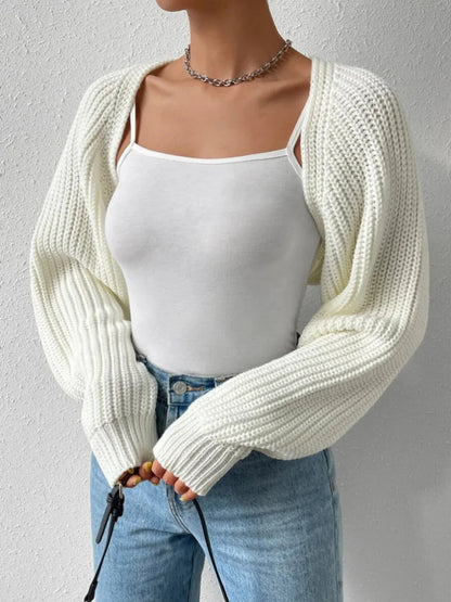 Women's Cropped Open-Front Cardigan – Ribbed Knit Bolero
