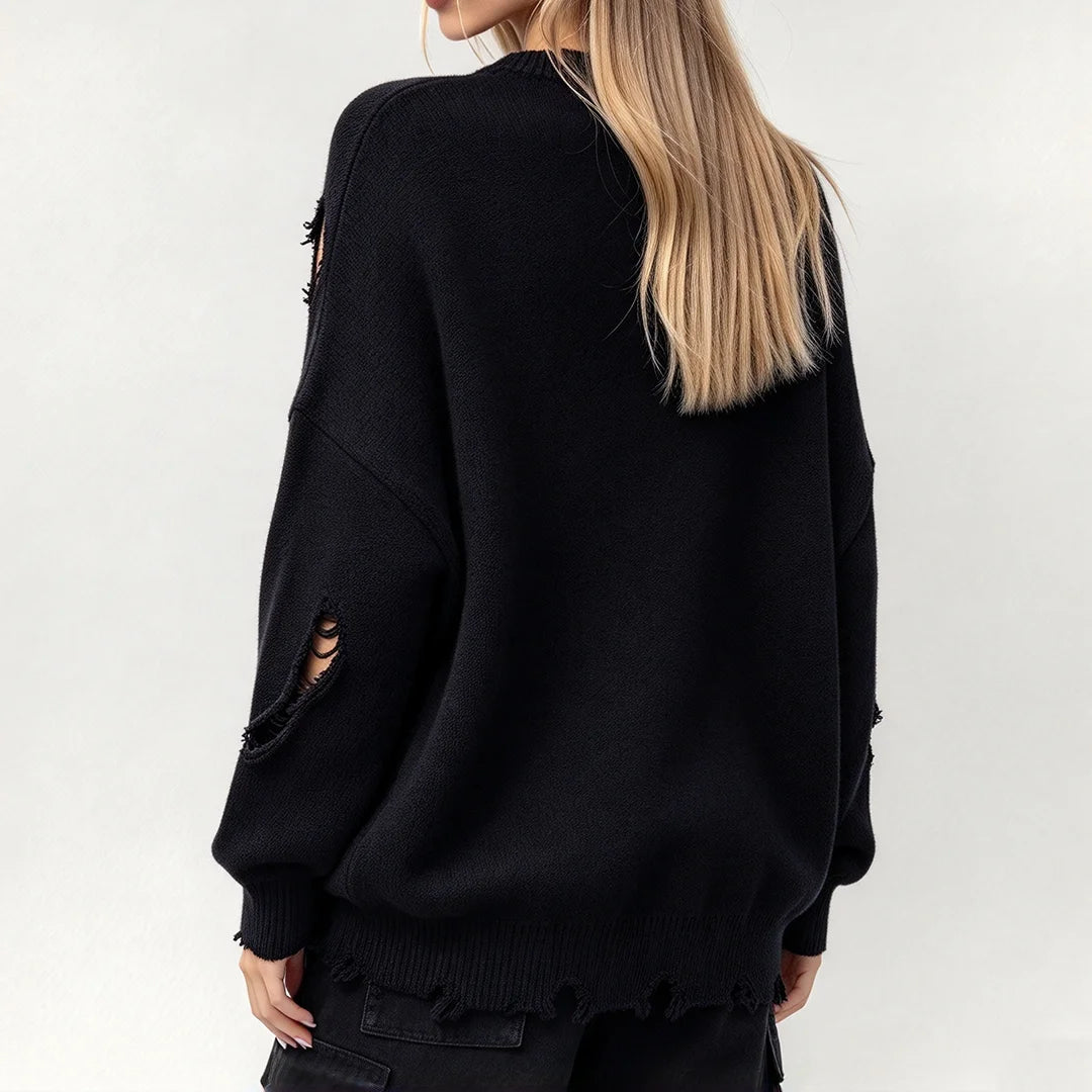 Alt Goth Halloween Style: Ripped Skull Sweater for October Nights