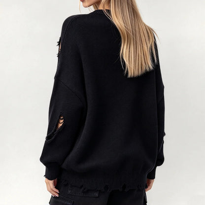 Alt Goth Halloween Style: Ripped Skull Sweater for October Nights