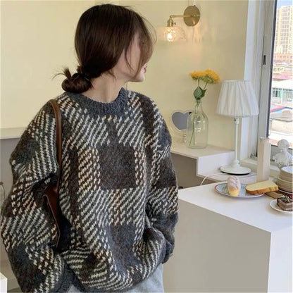 Korean-Style Rainbow Patchwork Sweater – Loose O-Neck Pullover 2026