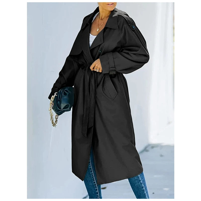 Double-Breasted Windproof Women Vintage Long Trench Coats