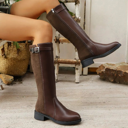 Women’s Tall Knight Boots – PU Leather Retro Belt Buckle Motorcycle Boots for Autumn/Winter