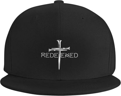 Jesus Christian Redeemed Cross Nails Flat Bill Snapback Hat – Adjustable Baseball Cap for Men and Women