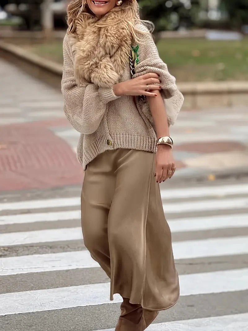 Lemon Knit Button Cardigan – Loose Lantern Sleeve Autumn Winter Sweater