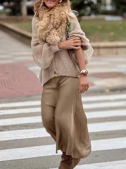 Lemon Knit Button Cardigan – Loose Lantern Sleeve Autumn Winter Sweater