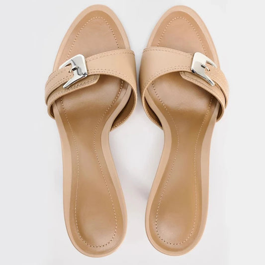 Women’s PU Leather Platform Slides – Square Heel Pull-On Summer Shoes