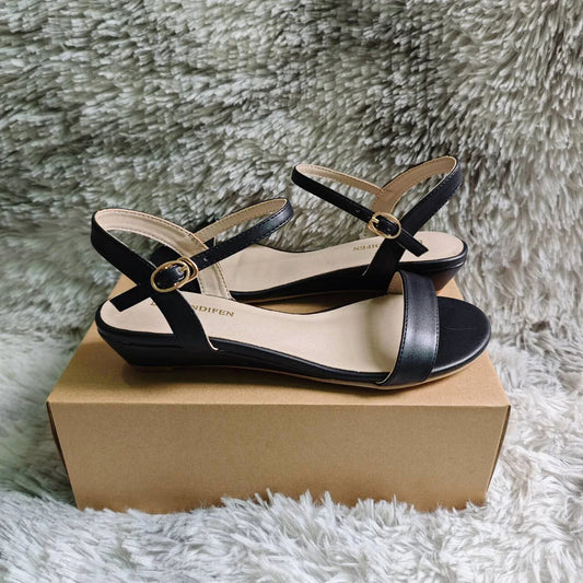 Women’s Ankle-Wrap Wedge Sandals – Low Heel Flock Summer Party Shoes