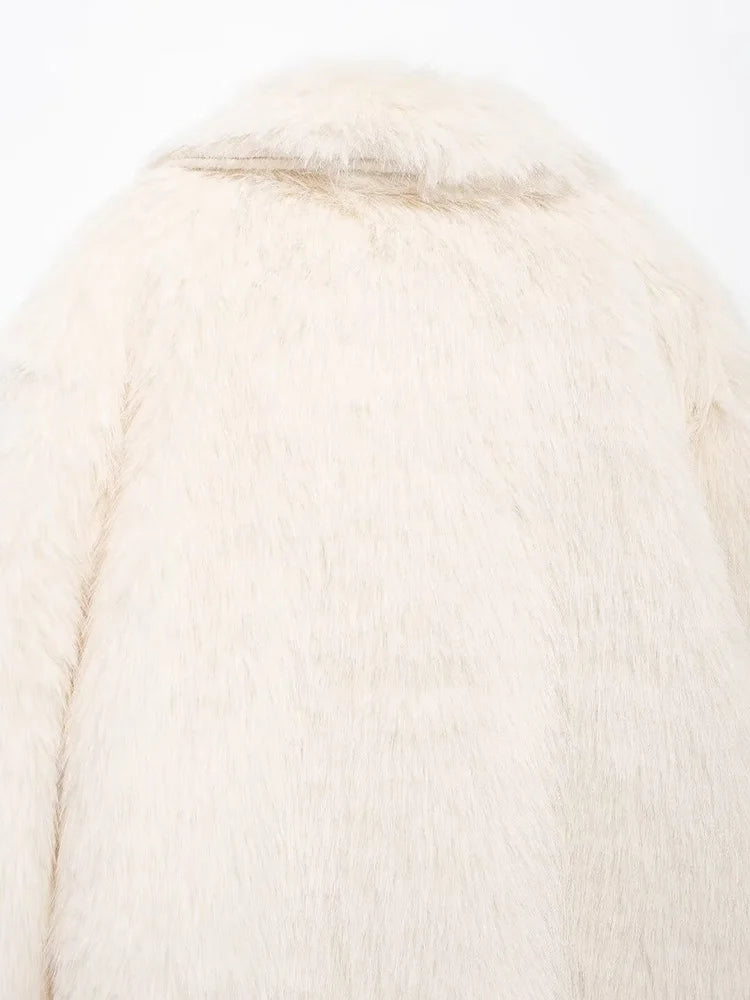 Autumn Winter Fashion Chic Beige Faux Fur Jackets