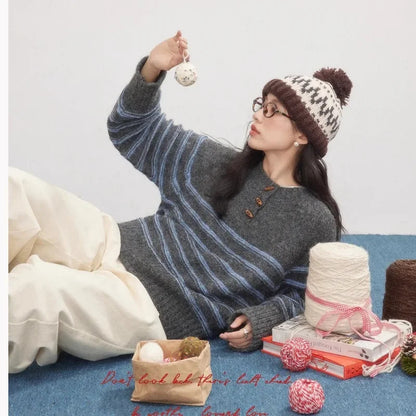 Women’s Striped Knit Pullover – Classic O-Neck Autumn Sweater